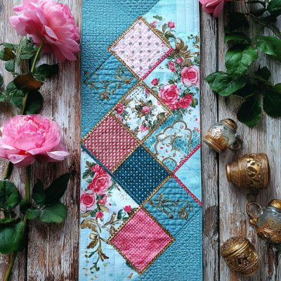 Soft Morning Roses Quilted Table Runner