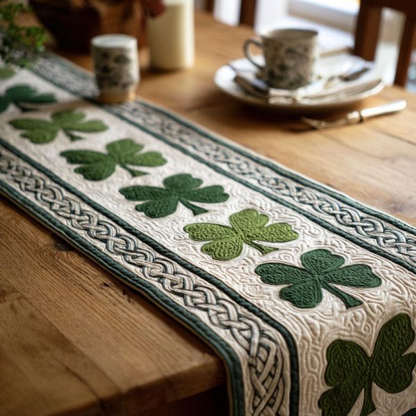 Soft Shamrock Linen Quilted Table Runner