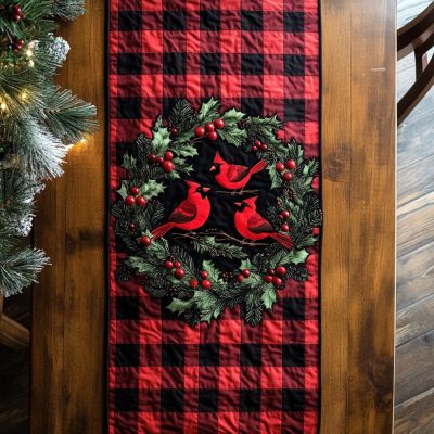 Songbird In Scarlet Quilted Table Runner