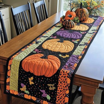 Spooky Pumpkin Quilted Table Runner