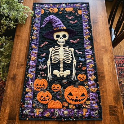 Spooky Skeleton Halloween Quilted Table Runner