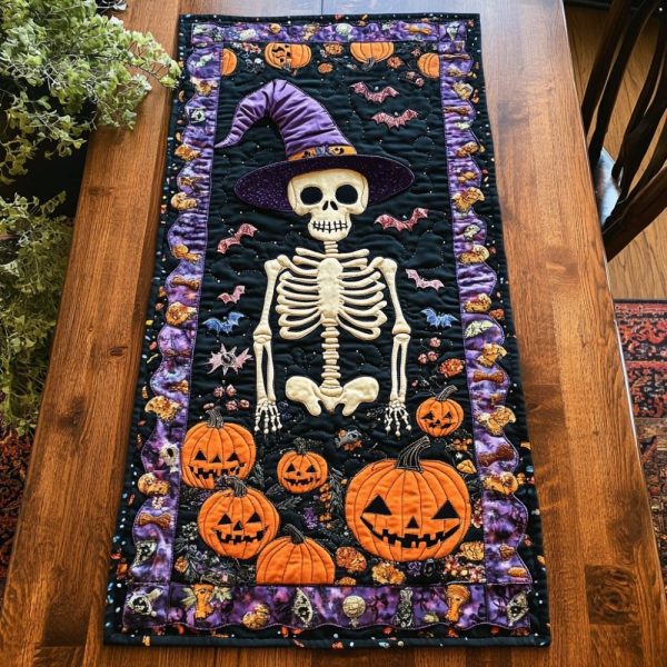 Spooky Skeleton Halloween Quilted Table Runner