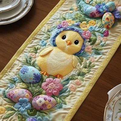 Spring Chick Parade Quilted Table Runner