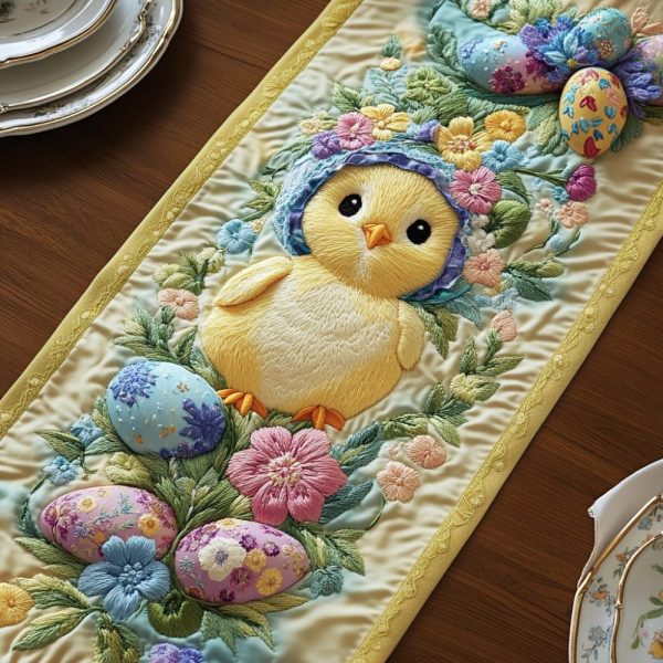 Spring Chick Parade Quilted Table Runner