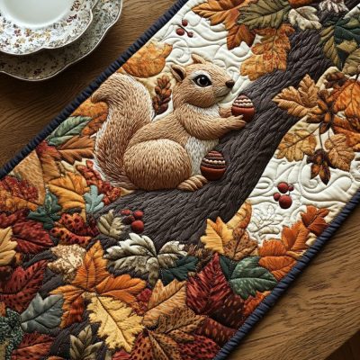 Squirrel Harvest Quilted Table Runner