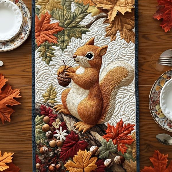 Squirrels Autumn Playground Quilted Table Runner
