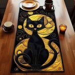 Starry Night Cat Charm Quilted Table Runner