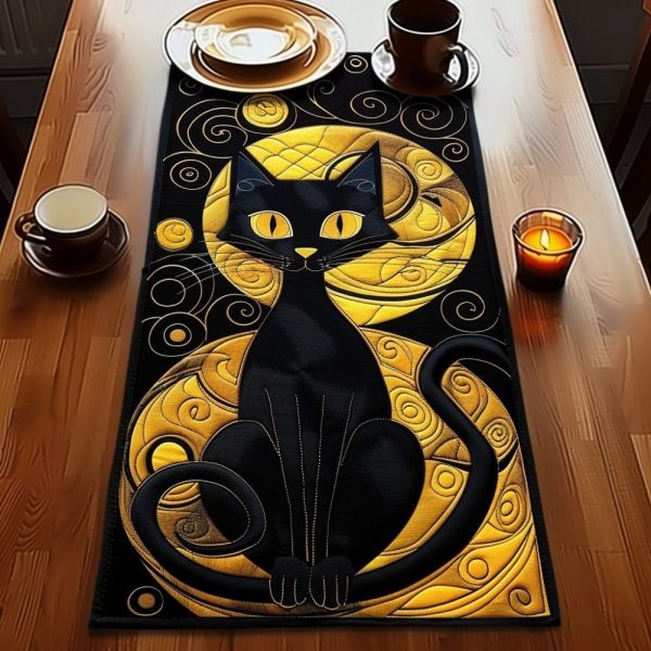 Starry Night Cat Charm Quilted Table Runner