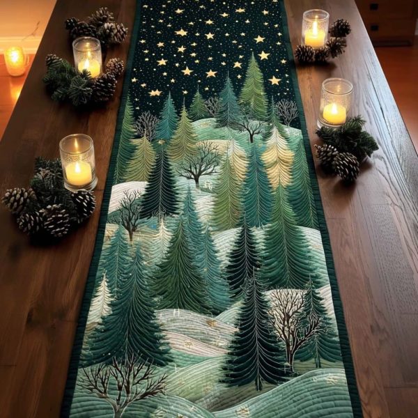 Starry Night Pines Quilted Table Runner