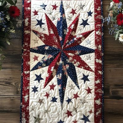 Stars And Fireworks Quilted Table Runner