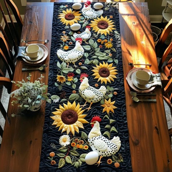 Sunflower Hens Quilted Table Runner