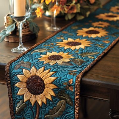 Sunflower Charm Quilted Table Runner