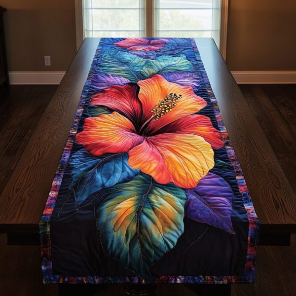Sunset Hibiscus Quilted Table Runner