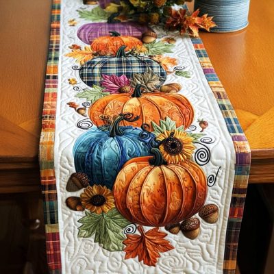 Sunset Pumpkin Rows Quilted Table Runner