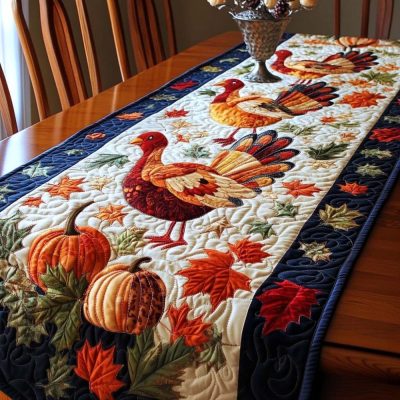 Thanksgiving Turkeys Quilted Table Runner