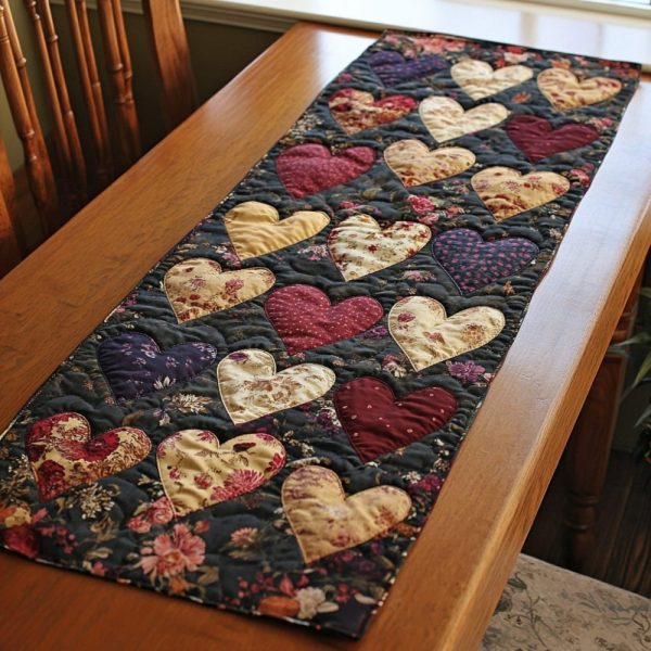 Timeless Hearts Quilted Table Runner