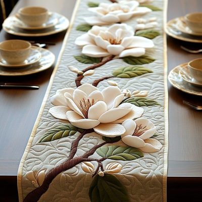 Timeless Magnolia Quilted Table Runner