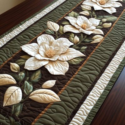 Timeless Magnolia Quilted Table Runner