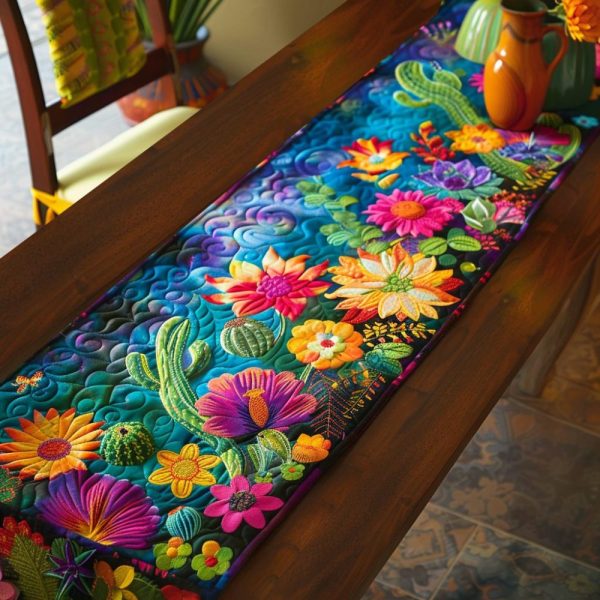 Tropical Cactus Paradise Quilted Table Runner