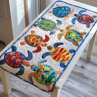 Tropical Turtle Tide Quilted Table Runner