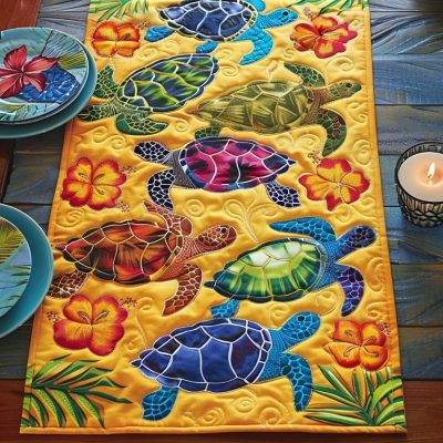 Turtle Oasis Quilted Table Runner