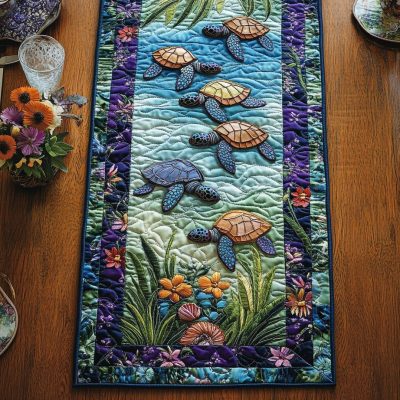 Turtle Harmony Quilted Table Runner