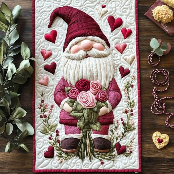 Valentine Gnome Love Quilted Table Runner