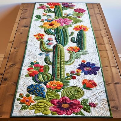 Vibrant Cactus Quilted Table Runner