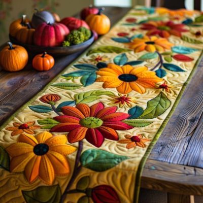 Vibrant Sunflowers Quilted Table Runner
