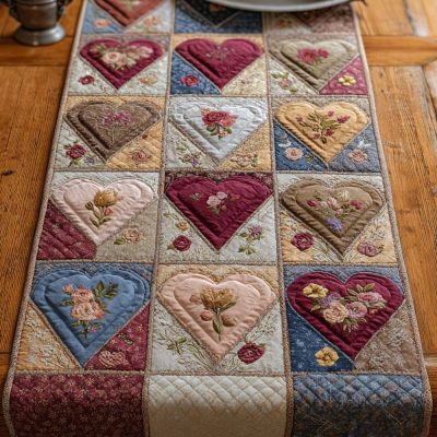 Vintage Heart Quilted Table Runner
