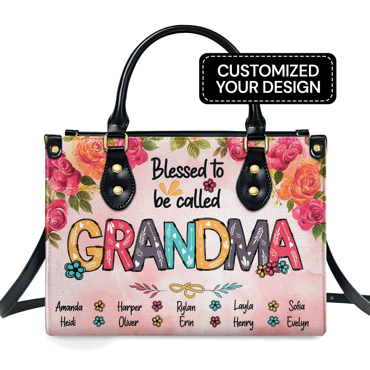 Blessed Nana - Personalized Leather Handbag Ms101