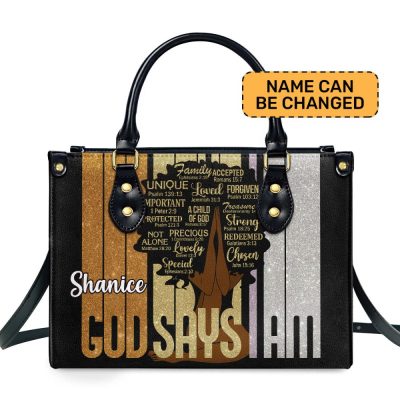 God Says I Am - Personalized Leather Handbag Stb148