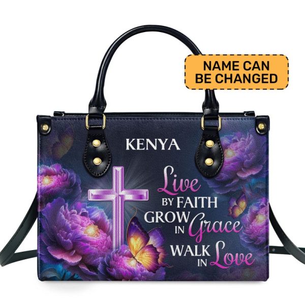 Live By Faith - Personalized Leather Handbag Stb31