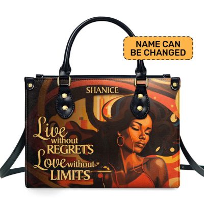 Live Without Regrets - Personalized Purple Leather Handbag Stb62