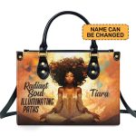 Radiant Soul Illuminating Paths - Personalized Purple Leather Handbag Stb70
