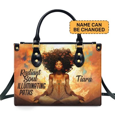Radiant Soul Illuminating Paths - Personalized Purple Leather Handbag Stb70