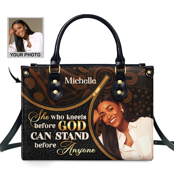 She Who Kneels Before God Can Stand Before Anyone - Personalized Leather Handbag