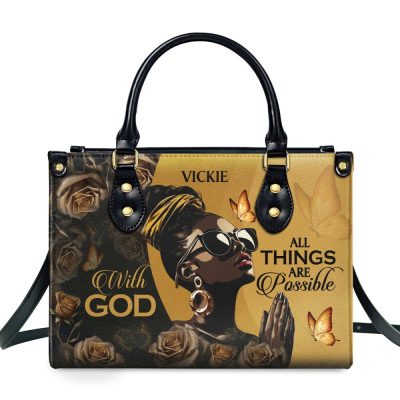 With God All Things Are Possible - Personalized Leather Handbag