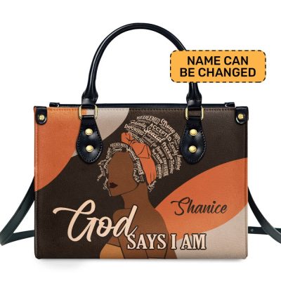 God Says I Am - Personalized Leather Handbag Stb94