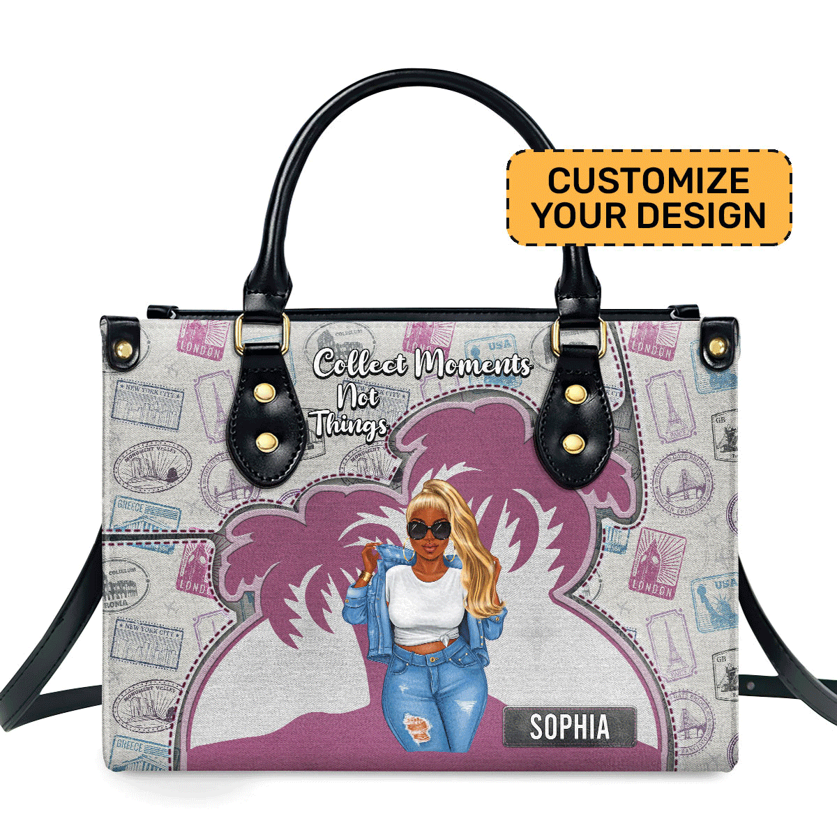 Collect Memories Not Things - Personalized Leather Hand Bag Sblhbt76