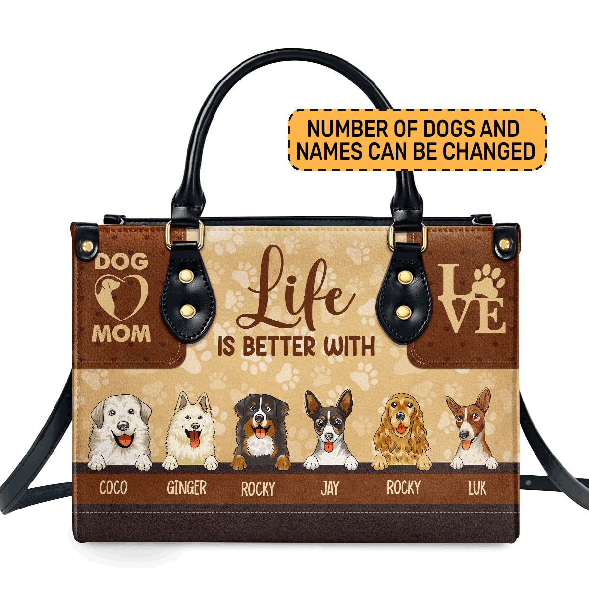 Life Is Better With Dogs - Personalized Leather Handbag Stb153