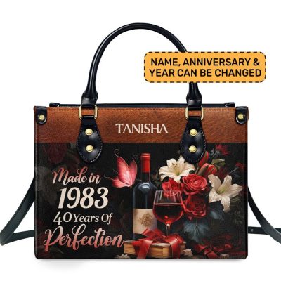Years Of Perfection - Personalized Purple Leather Handbag Stb64