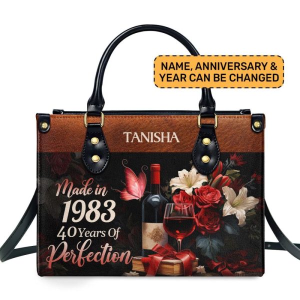 Years Of Perfection - Personalized Purple Leather Handbag Stb64