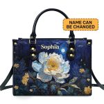 Peony Under The Starry Night - Personalized Leather Handbag Msm28