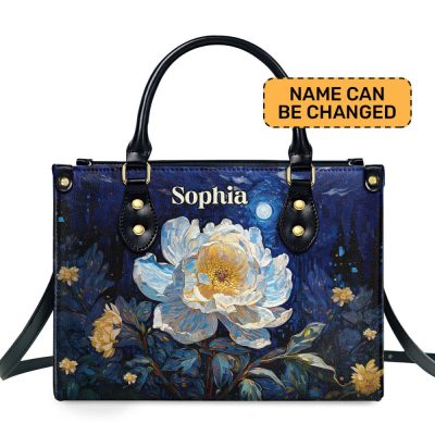 Peony Under The Starry Night - Personalized Leather Handbag Msm28
