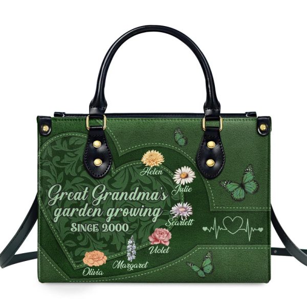 Grandma'S Garden Growing Since Year - Personalized Leather Handbag