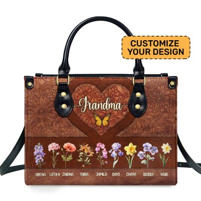 Grandma Mom Birth Month - Personalized Leather Handbag Sblhblm1392D