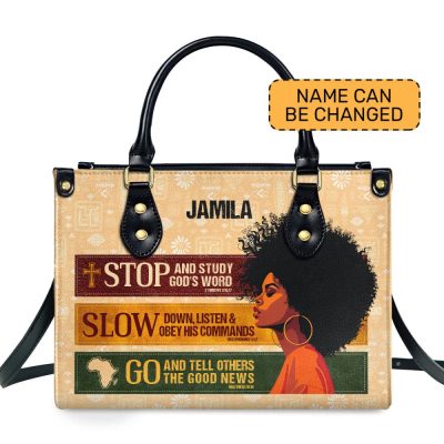 Stop And Study God'S Word - Personalized Leather Handbag Sblhblm1193L