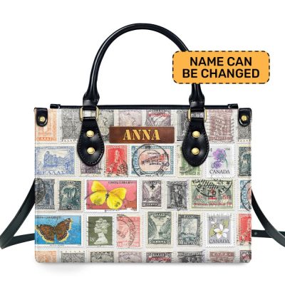 Vintage Postage Stamp - Personalized Leather Hand Bag Sblhbt70