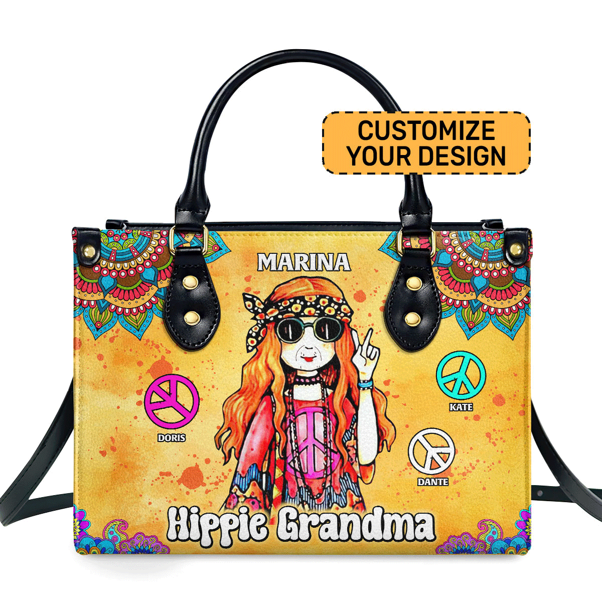 Hippie Grandma - Personalized Leather Handbag Sbn12